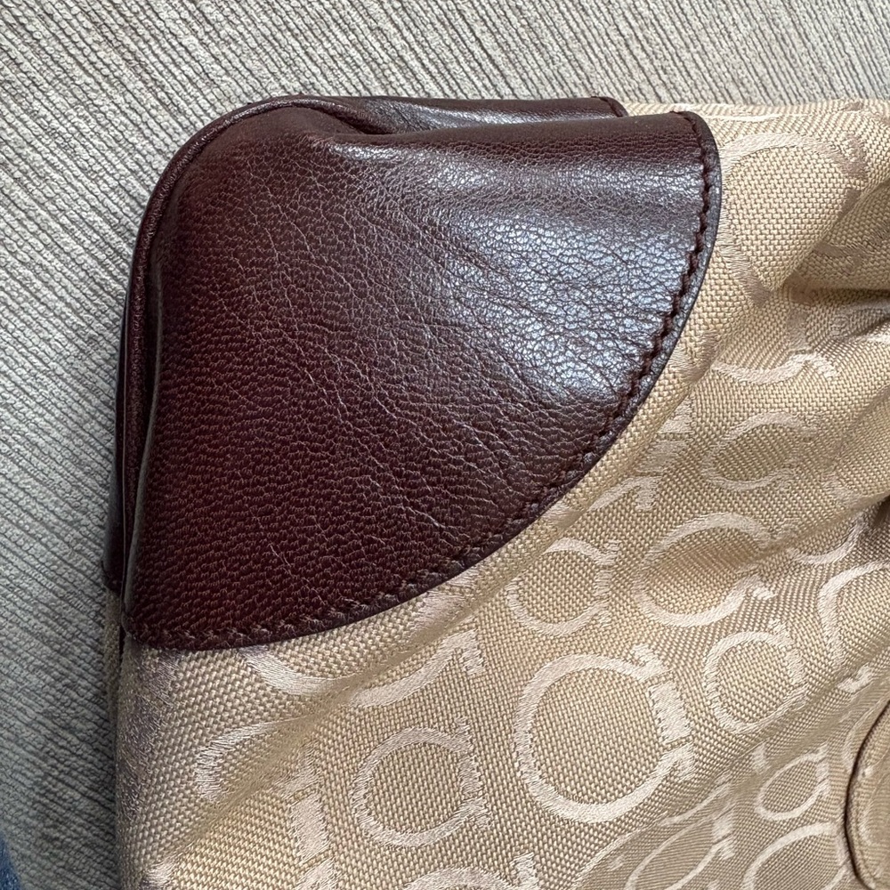 Salvatore Ferragamo Vintage Gancini Brown/cream Canvas/Leather Tote Bag - Picture 9 of 12